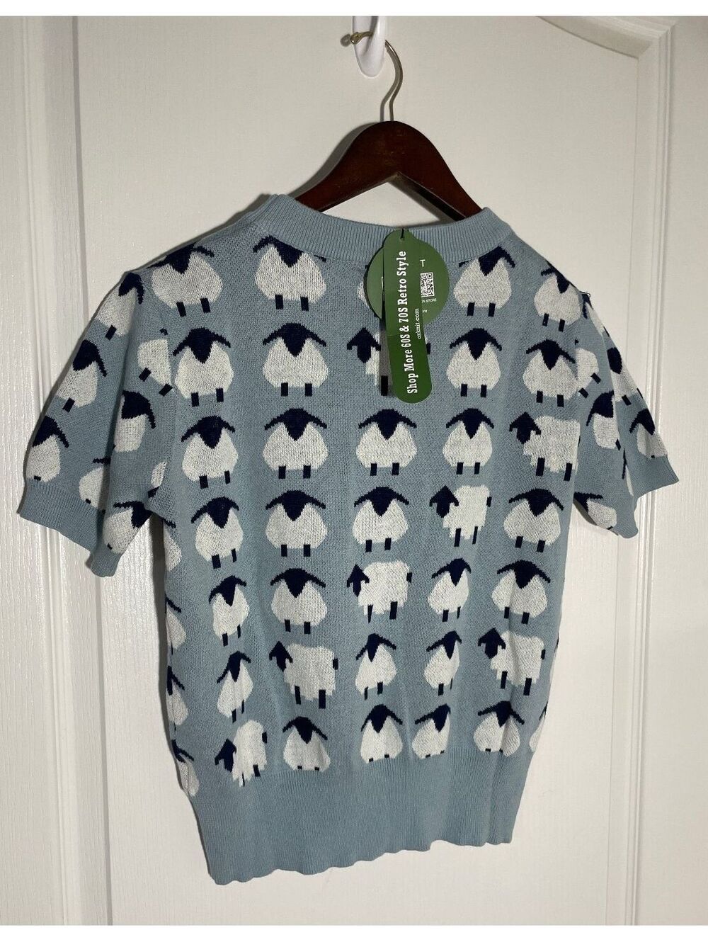 NWT Oxknit Medium shallow scoop neck short sleeve sheep sweater retro - Picture 5 of 5